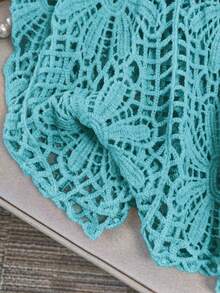 GlowEve CURVE Plus Size Women Solid Color Hollow Out Knit Sweater Fall - Baby Blue - View 5