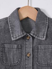 SHEIN Vintaside Kids 少女休闲舒适柔软牛仔无袖连衣裙，时尚度假装，轻盈夏季款 - 灰色 - 查看 3