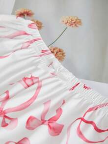 SHEIN Girls Happy Pattern Short Sleeve Shorts Camisole Pajama Set, Suitable For Autumn, Winter, All Seasons - White - View 6
