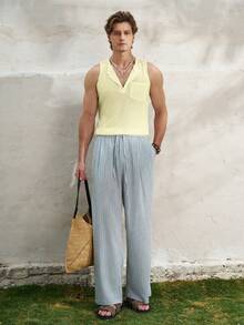 Manfinity Dauomo Men's Sheer Striped Sleeveless Tight Fit Tank Top - Light Yellow - View 5