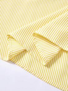 SHEIN Gaun Mini Lengan Pendek Bergaris Kuning & Putih untuk Remaja Putri, Manis & Elegan untuk Liburan Musim Semi/Panas - Kuning - View 7