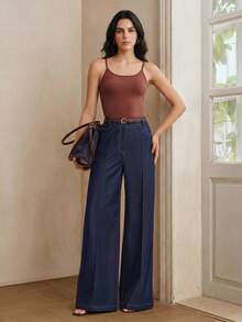 Anewsta Essential Versatile Square Neck Camisole Top, Seamless High Stretch Casual Outerwear In Shades Of Brown Everyday Summer - Coffee Brown - View 1