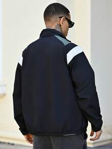 Devon Thys Jaket Pria Lengan Panjang Kasual Kerah Tinggi dengan Resleting Warna Kontras, Musim Gugur - MultiWarna - View 2