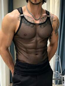 Manfinity Dauomo Men's Mesh Sheer See-Through Casual Elegant Top Club Black Summer - Black - View 1