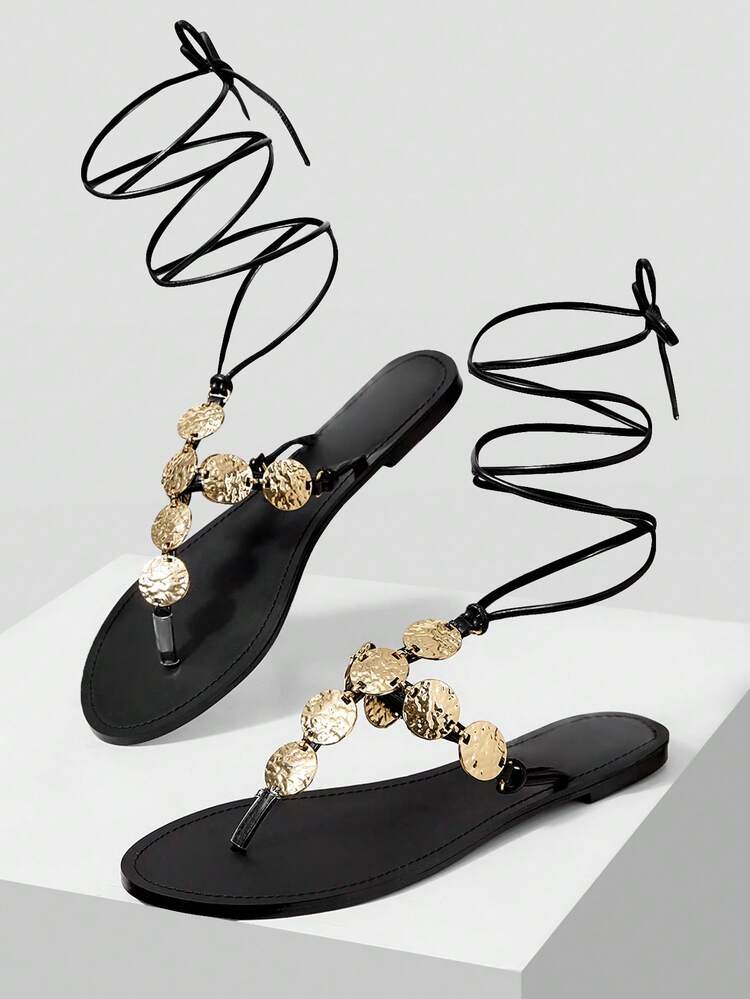 FLAT ROUND TOE CIRCLE ORNAMENT SANDALS FOR CHRISTMAS SPRING SHOES