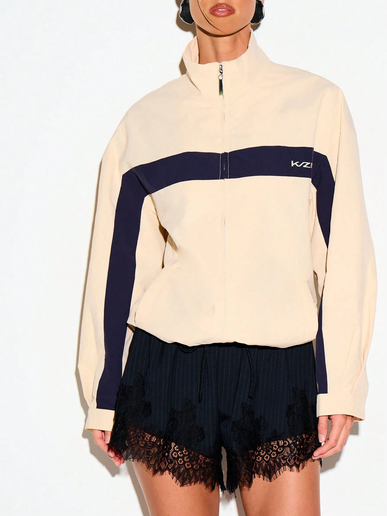 KIZN Color Block Panel Zip-Up Jacket With Contrast Stripe