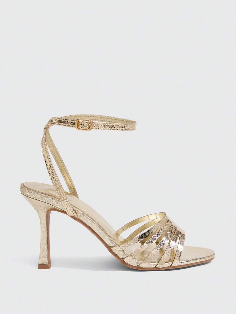 CUCCOO SZL White Crystal Embellished Strap Butterfly High Heel Sandals, Elegant Casual Party Date Wedding Occasion Shoes For Women