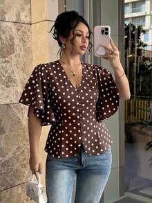 Modelyn Plus Size Women's Elegant Spring/Summer Floral Print Fitted Short Sleeve Blouse - White - View 1