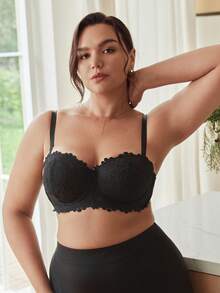Slumbrini Plus Size Women's Black Lace Strapless Bra - Detachable Straps, Comfortable All Day Wear - Black - View 4