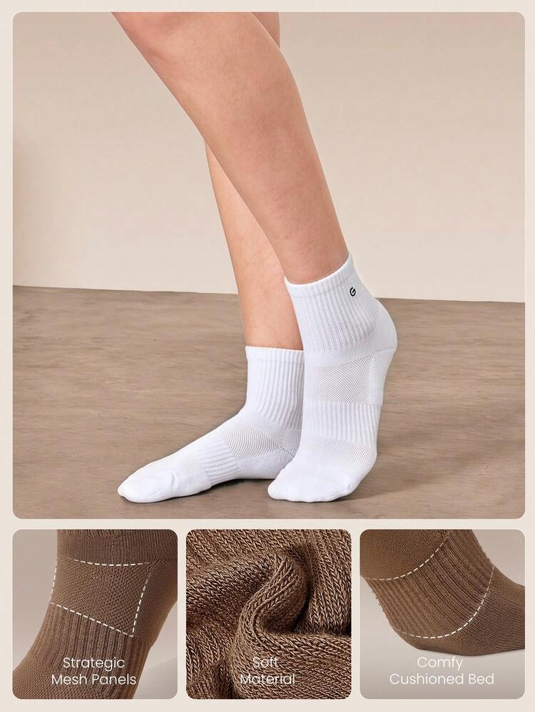 5 Pairs Socks Soft Ventilated Mesh With Embroidered Logo Workout Daily Casual