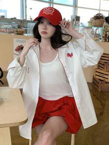 DAZY Women's Contrast Color Lapel Long Sleeve Korean Style Spring/Summer Casual Blouse - White - View 6
