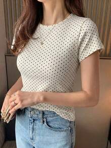 DAZY Áo thun nữ tay ngắn cổ tròn màu trắng trơn, kiểu dáng cơ bản, thích hợp cho mùa xuân/hè. - trắng - Xem 2