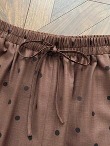 SHEIN Franclia 1960s Vintage Brown Polka Dot Summer Pants,Elegant French Style Elastic Waist Pocket Design Lounge Pants For Casual,Daily,Commute,Beach,Countryside - Multicolor - View 7