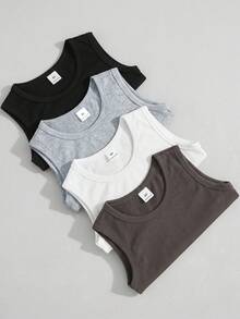 4pcs Young Boys' Casual Comfortable Sleeveless Tops, Multi-Color, Suitable For Spring & Summer - Multicolor - View 3