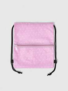 ROMWE Anime Y2K Star Printing Contrasting Color Lace Trim Transparent Zipper Pocket Large Capacity Multi-Functional Pink Drawstring Backpack, Cute Animation Style, Suitable For School, Commuting, Daily Leisure Use, Very Cute - Pink star - View 11