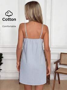 Vestido de verano para mujer, estilo línea A, color albaricoque, con dobladillo de volantes y detalles florales - lago azul - Ver 5