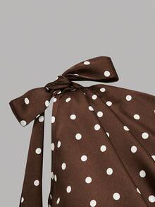 GlowEve CURVE Summer Vintage Elegant Asymmetric Shoulder Brown Blouse With Diagonal Pleated Bust Made Of Drapey Satin Acetate Fabric Plus Size Dates Formal - Coffee Brown - View 3