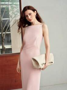 MOTF PREMIUM ELEGANT FITTED MID-LENGTH DRESS FOR WOMEN - Baby Pink - View 5