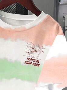 青少年男孩休閒舒適時尚紮染滑板衝浪熊「TROPICAL SURF BEAR」椰子樹印花短袖圓領T恤，適合夏季度假與運動穿著 - 彩色 - 查看 5