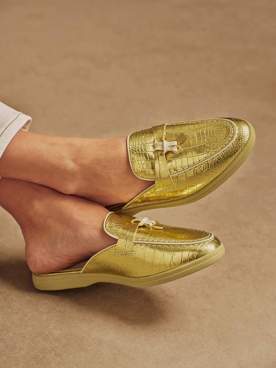 Rosivie Women's Fashion Casual Slip-On Loafers With Golden Lock Design - Gold - View 1