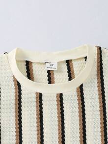 SHEIN Genkimix Kids 2pcs/Set Young Boys Summer Waffle Stripe Round Neck Short Sleeve T-Shirt And Shorts Set - Brown - View 4
