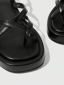 HighSole Women's Spring And Summer New Multi-Belt Cross Back Buckle Design Open Platform Simple Versatile Style Black Sandals Daily Commuting Shopping Wear - Black - View 3