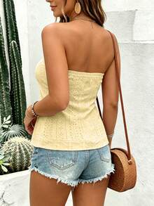 EMERY ROSE Plus Size Women's Casual Simple Black Shirt, Suitable For Daily Wear - Light Yellow - View 2