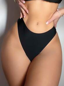 Swim Basics 夏季沙滩泳装性感紧身基本款女士万圣节商店庆祝纯色荷叶边比基尼泳裤 - 黑色 - 查看 7