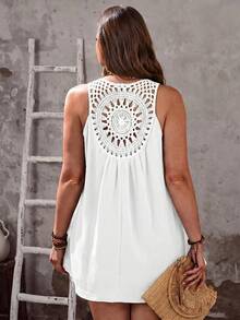 EMERY ROSE Plus Size Women's Summer Lace Patchwork V-Neck Front Short Back Long Camisole - White - View 6