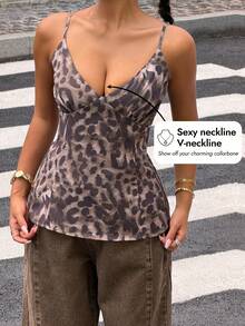 DAZY Canotta casual da donna con stampa leopardata, stile da vacanza e strada per l'estate - Castano - Visualizzare 4