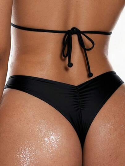 Swim Basics Summer Beach Swimwear Sexy Tight Basic Women's Halloween Store Celebration Solid Color Ruffled Bikini Bottoms