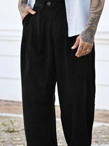 Devon Thys Men's Loose Fit Pleated Fold & Slant Pocket Pants, For Fall - Black - View 3