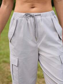 Exploreva Women's European And American Casual Personalized Cargo Outdoor Capri Pants - Dusty Purple - View 4
