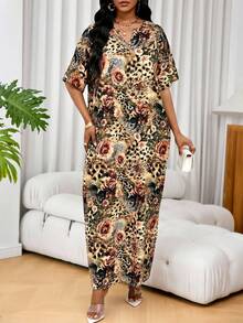 SHEIN Lady 四季通用度假洋裝／婚禮賓客穿搭／舞會禮服／金色女款緞面提花前開衩洋裝，休閒派對優雅晚裝 - 彩色 - 查看 6
