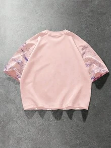 ROMWE MEN Street Life Men's Printed Short Sleeve T-Shirt, Loose Fit - Pink - View 2