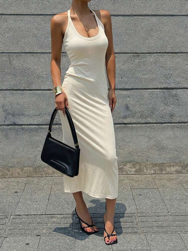 Women's Summer Camisole Strap Dress, Fitted Mid-Length Dress