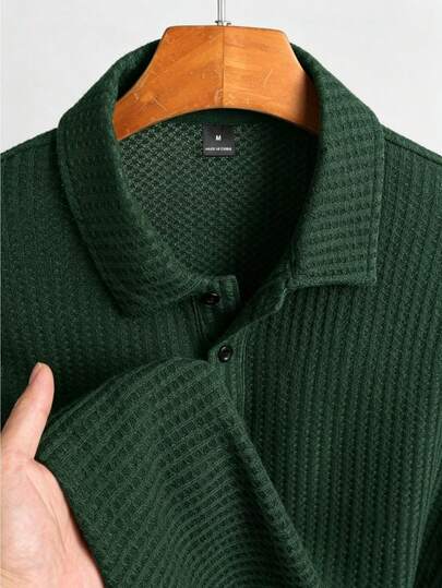 Manfinity CasualCool Men's Casual Solid Color Polo Shirt With Turndown Collar, Short Sleeve, Autumn Hiking Dark Green World Cup Holiday,Old Money,Daily Leisure, Weekend Trips, Outdoor Activities Office, Travel Expeditions, Relaxed Work Environments Or Semi-Formal Occasions, Boyfriend/Husband Gift, Anniversary /Birthday Gift Party Autumn Vacation Holiday,Wedding,Spring To Summer ,Easter,Y2k,Vintage,Festival,Streetwear,Back To School