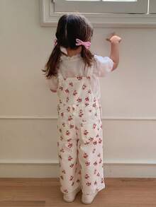 Dazy Kids Infant/Toddler Girls' All-Over Floral Print Casual Korean Style Versatile Denim Jumpsuit, Suitable For All Seasons - White - View 2