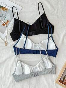SHEIN Back-To-School 3pcs/Set Teen Girls' French Minimalist Padded Bras & Bralettes,Supportive Wireless Lingerie,Double Strap Closure,Random Surprise Box - Multicolor - View 2