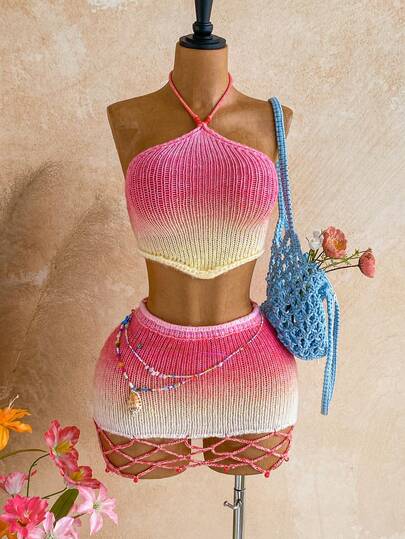 Soleia Bộ đồ thể thao nữ mùa hè kiểu dáng thường ngày gồm áo tank top cổ yếm và chân váy ngắn (2 món)