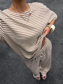 Muchica 女款棕色與白色夏季休閒度假時尚細肩帶上衣，杏色提花百褶布料蕾絲飾邊優雅上衣，適合約會、居家休閒、派對，Y2K風格 - 彩色 - 查看 5