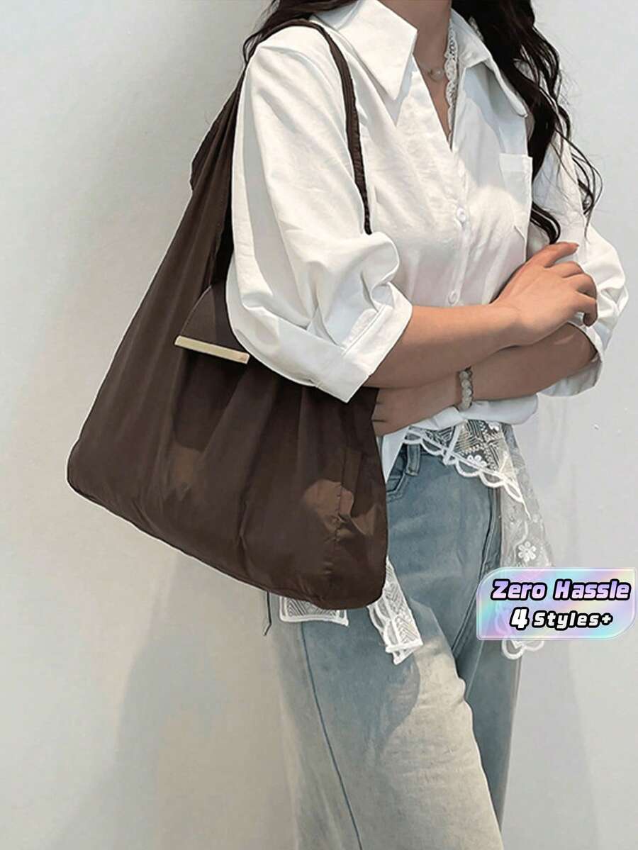 1pc Brand New Snap-Button Folding Shopping Bag, Retractable Tote Bag With Key Ring (Can Also Be Used As A Pendant), Ultralight Travel/Business Organizer, Compact And Portable, Suitable For Everyday Carry, Minimalist Tote Bag, Reinforced Stitching, Key Ring Pouch, Small Tote Bag, A Must-Have For Frequent Travelers With A Minimalist Lifestyle. - Multicolor - View 1