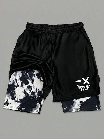 SHEIN 1 chiếc quần short lưới có dây rút ở eo dành cho bé trai tuổi teen, thích hợp đi học; trang phục mùa xuân; quần áo dành cho bé trai tuổi teen; áo khoác cho bé trai tuổi teen, trang phục mùa xuân trở lại trường học.