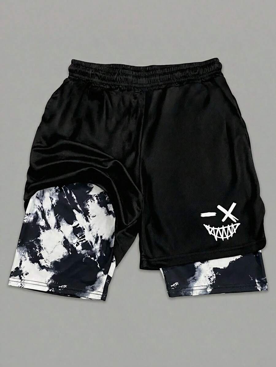 SHEIN 1 chiếc quần short lưới có dây rút ở eo dành cho bé trai tuổi teen, thích hợp đi học; trang phục mùa xuân; quần áo dành cho bé trai tuổi teen; áo khoác cho bé trai tuổi teen, trang phục mùa xuân trở lại trường học. - màu đen - Xem 1