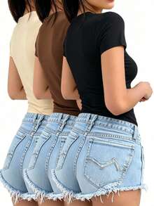 INAWLY 3pcs Women's Basic Solid Color T-Shirt Set - Multicolor - View 2