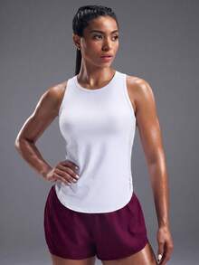 Seamluxe SHEIN Sport Áo ba lỗ thể thao yoga ngoài trời không tay dành cho nữ, phối lưới hai bên và thiết kế chữ Y ở lưng, vạt áo cong. - trắng - Xem 5
