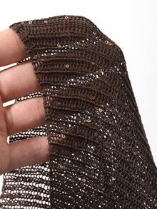Dazy Plus Plus Size Women Sleeveless Sequin Decorated Scoop Neck Casual Sexy Knit Top, Brown, Spring/Summer Vacation Date Night Beach - Brown - View 3