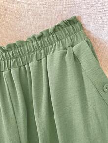 Linhara Damen Lässig Hose in Unifarbe mit Tunnelzug Taille und Papiertragetasche-Stil, Große Größen - Grün - Übersicht 6