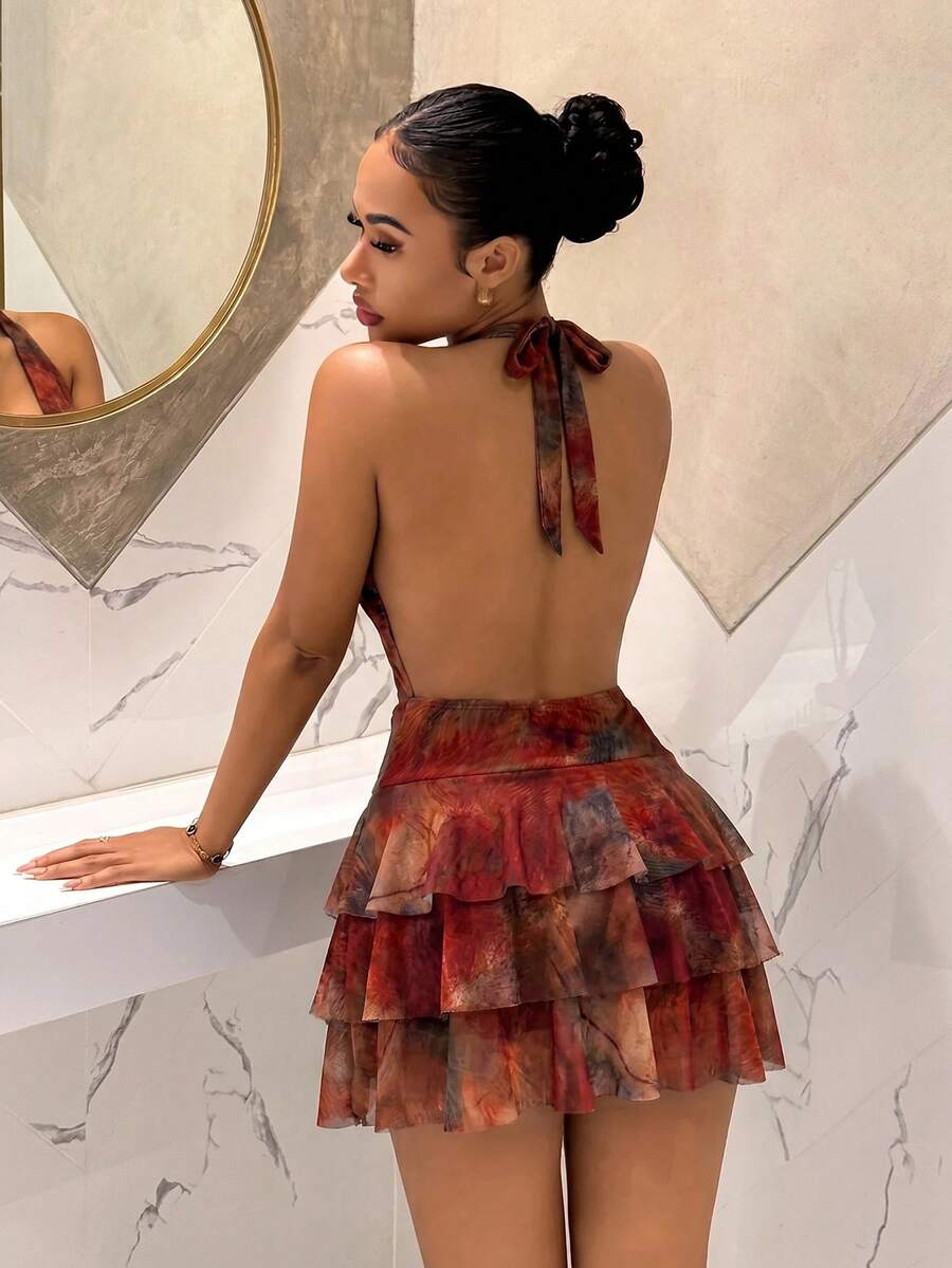 Slaydiva Women's Tie-Dye Deep Backless Mini Dress