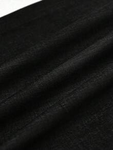 SHEIN LUNE 休閒百搭素色寬腿長褲 - 黑色 - 查看 5